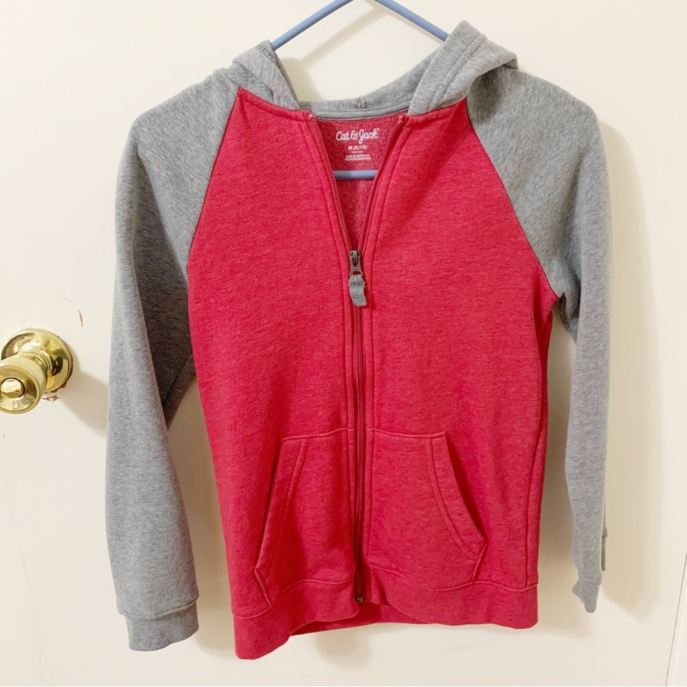 5/$25 Cat & Jack color block red/grey zip up hoodie sweatshirt top medium 8/10